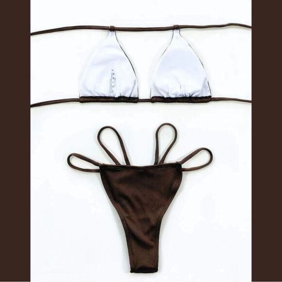 Large BROWN RIB KNIT BIKINI - Picture 3 of 5